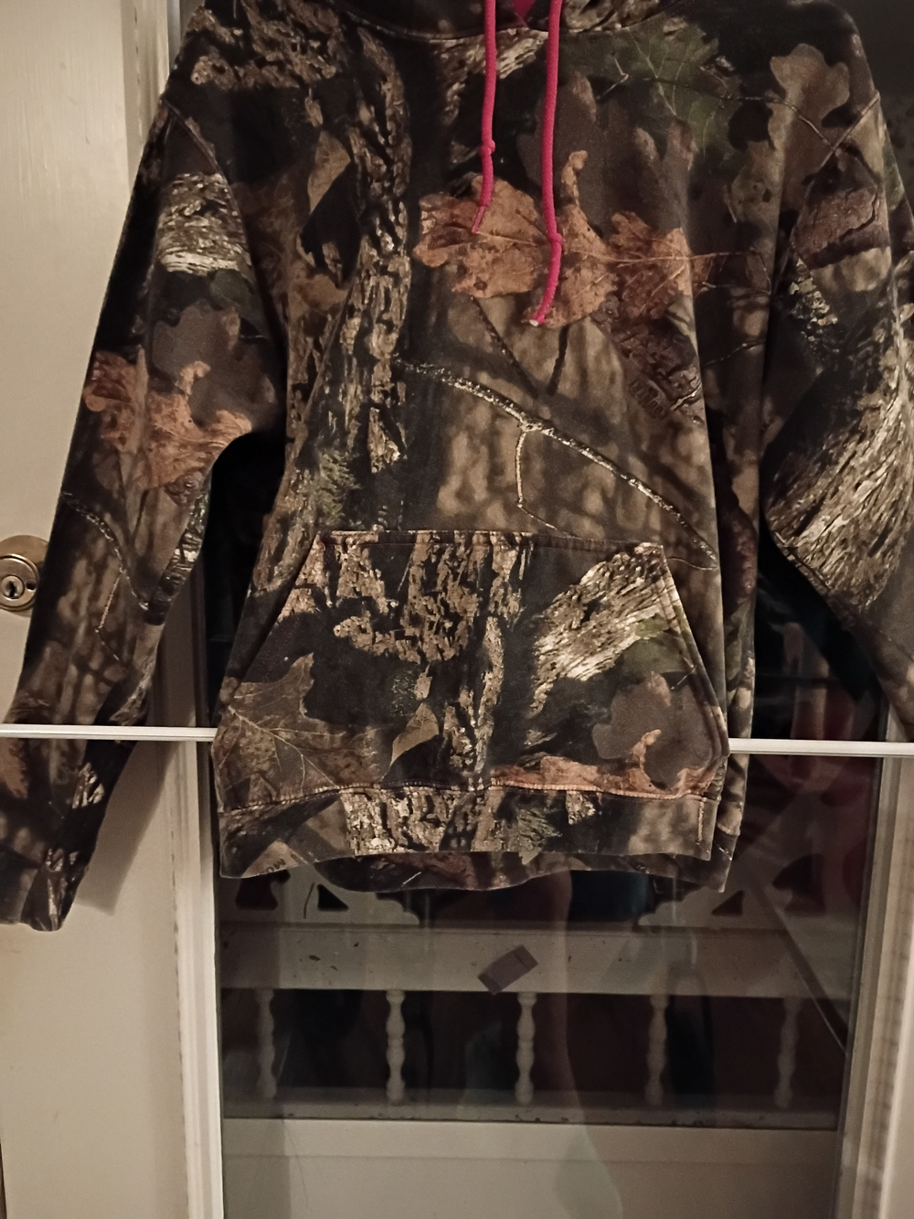 Camo Hooded Pullover Jacket with Pink Drawstrings